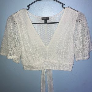 White lace crop top with back tie